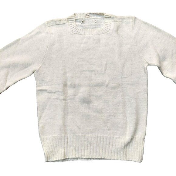 Vintage 1940s-1950s White Long Sleeve Knit Crewneck Sweater Size Small - Picture 2 of 6
